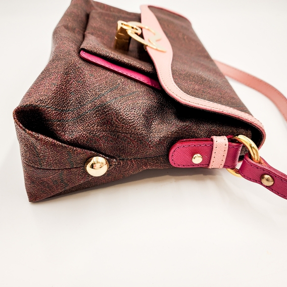 New ETRO Pink Leather Trim Coated Canvas Designer Shoulder Flap Bag - Picture 5 of 9